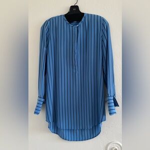 Equipment Blue and Black Striped Button Down Shirt 100% silk.
